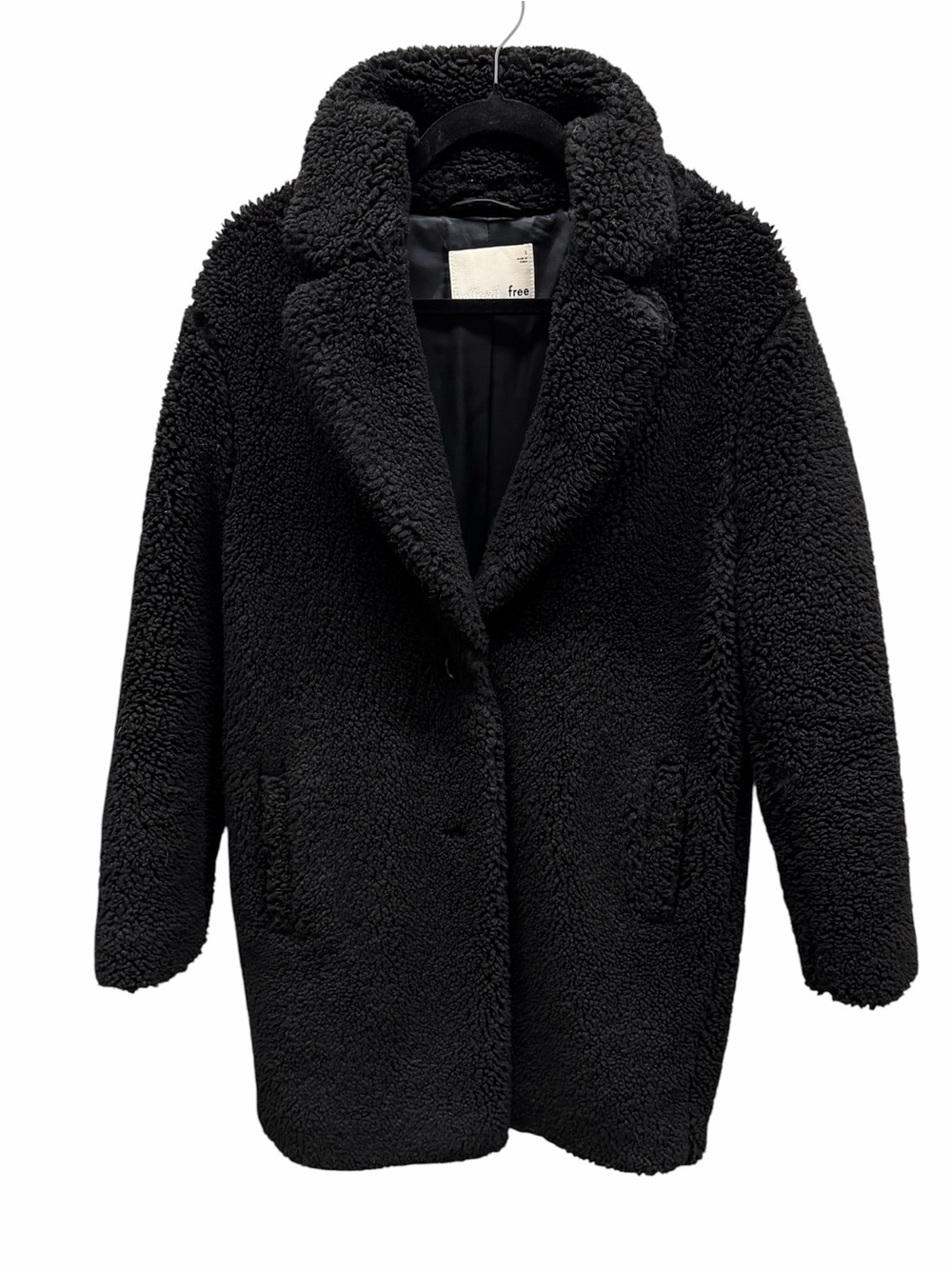 Aritzia Wilfred Free Black Teddy Sherpa Coat with Lapel Collar size Small